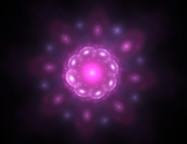 Temel parçacıklar serisi. Nükleer fizik ve grafik tasarımı konularında soyut fraktal formların etkileşimi.