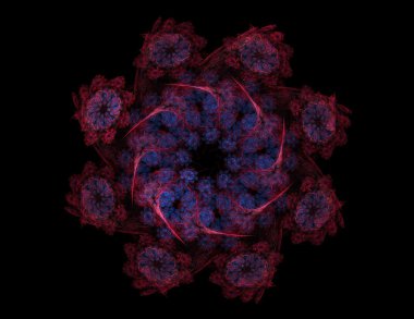 Temel parçacıklar serisi. Nükleer fizik ve grafik tasarımı konularında soyut fraktal formların etkileşimi.