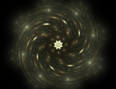 Temel parçacıklar serisi. Nükleer fizik ve grafik tasarımı konularında soyut fraktal formların etkileşimi.