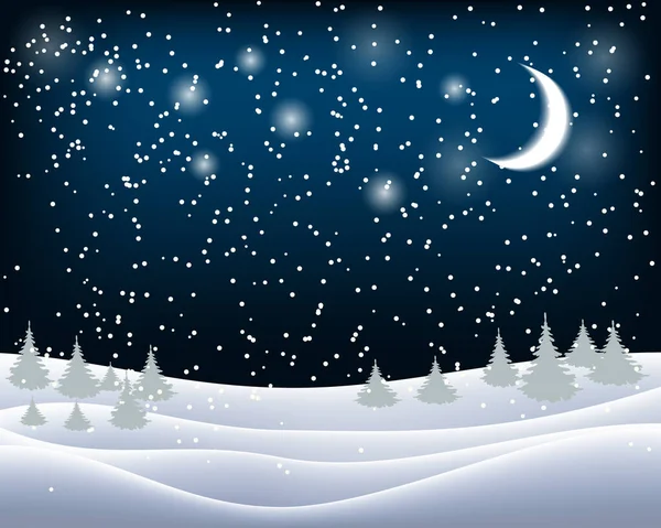 Beautiful Wintry Landscape Night Sky Snow Covered Nature Light Moon — Stock Vector