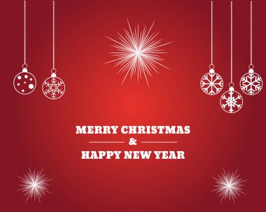 Kırmızı arka planda asılı birkaç kar tanesiyle Noel illüstrasyonu