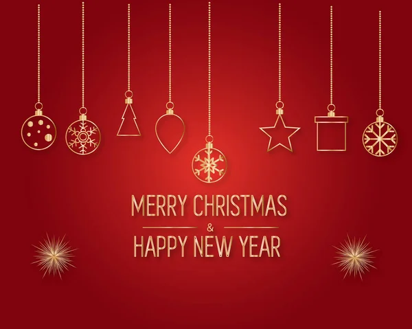 Zlatý Text Tmavočerveném Pozadí Veselé Vánoce Šťastný Nový Rok Nápisy — Stockový vektor