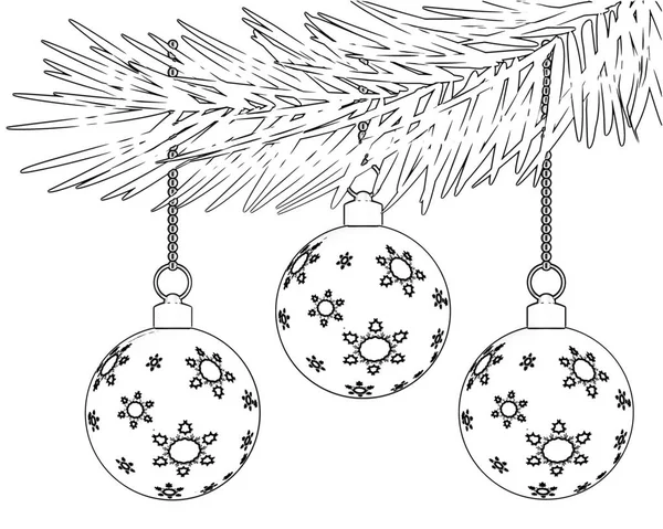 Illustration Christmas Balls Doodle Style White Snowy Background — Stock Photo, Image