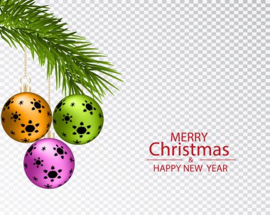 Cam şeffaf Noel balosu. Şeffaf arka planda Xmas cam takısı. Tatil dekorasyon şablonu. Noel süsleri. Tasarım ve mocap için şeffaf vektör nesnesi. Vektör illüstrasyonu