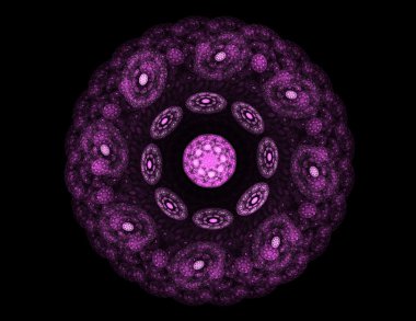Temel parçacıklar serisi. Nükleer fizik ve grafik tasarımı konularında soyut fraktal formların etkileşimi.