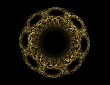 Temel parçacıklar serisi. Nükleer fizik ve grafik tasarımı konularında soyut fraktal formların etkileşimi.