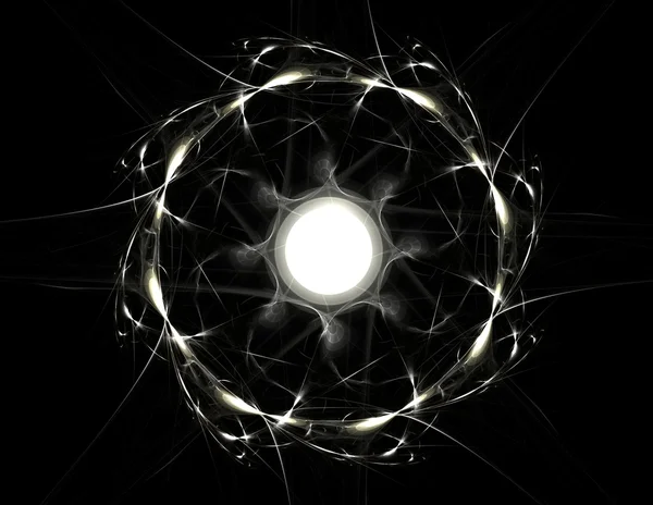 Seria cząstek elementarnych. wzajemne oddziaływanie abstrakcyjnych form fraktalnych na temat fizyki jądrowej i projektowania graficznego. — Zdjęcie stockowe