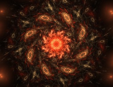 Temel parçacıklar serisi. Nükleer fizik ve grafik tasarımı konularında soyut fraktal formların etkileşimi.