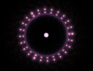 Temel parçacıklar serisi. Nükleer fizik ve grafik tasarımı konularında soyut fraktal formların etkileşimi.