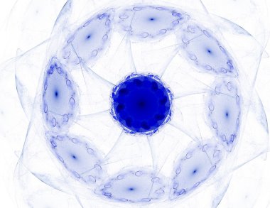 Temel parçacıklar serisi. Nükleer fizik ve grafik tasarımı konularında soyut fraktal formların etkileşimi.