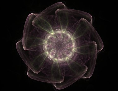 Temel parçacıklar serisi. Nükleer fizik ve grafik tasarımı konularında soyut fraktal formların etkileşimi.