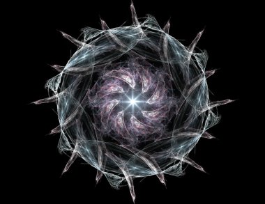 Temel parçacıklar serisi. Nükleer fizik ve grafik tasarımı konularında soyut fraktal formların etkileşimi.