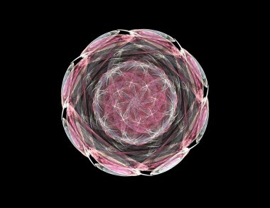 Soyut fraktal desen ve şekiller. Dijital sanat yaratıcı grafik tasarım için. Simetrik fraktal simge siyah arka plan üzerine