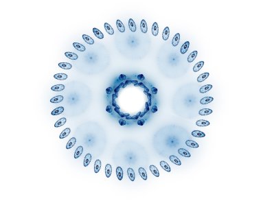 Temel parçacıklar serisi. Nükleer fizik ve grafik tasarımı konularında soyut fraktal formların etkileşimi.