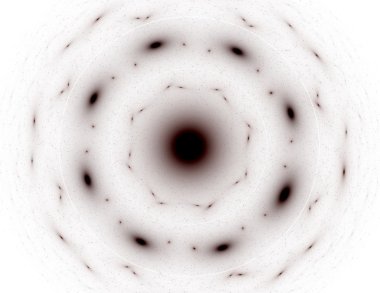 Temel parçacıklar serisi. Nükleer fizik ve grafik tasarımı konularında soyut fraktal formların etkileşimi.