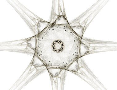 Temel parçacıklar serisi. Nükleer fizik ve grafik tasarımı konularında soyut fraktal formların etkileşimi.