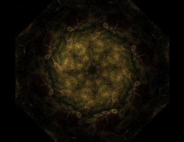 Soyut fraktal desen ve şekiller. Dijital sanat yaratıcı grafik tasarım için. Simetrik fraktal simge siyah arka plan üzerine