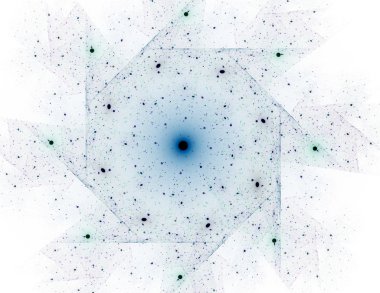 Temel parçacıklar serisi. Nükleer fizik ve grafik tasarımı konularında soyut fraktal formların etkileşimi.
