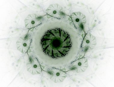 Temel parçacıklar serisi. Nükleer fizik ve grafik tasarımı konularında soyut fraktal formların etkileşimi.