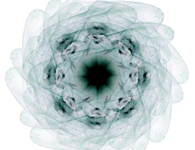 Temel parçacıklar serisi. Nükleer fizik ve grafik tasarımı konularında soyut fraktal formların etkileşimi.