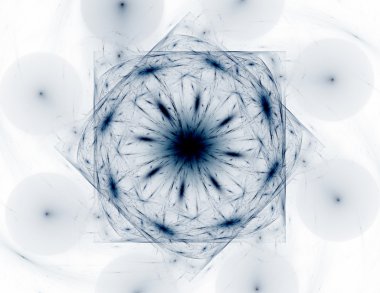 Temel parçacıklar serisi. Nükleer fizik ve grafik tasarımı konularında soyut fraktal formların etkileşimi.