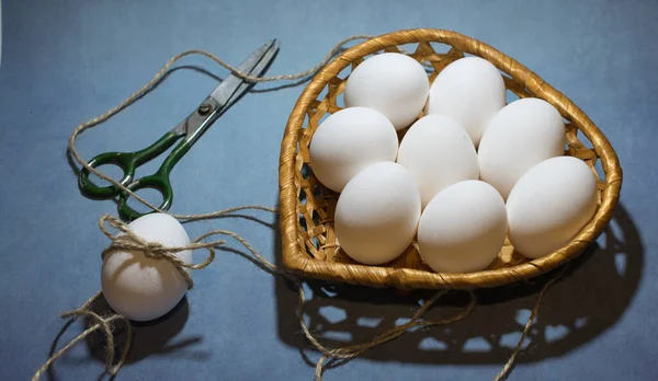 easter eggs in a basket, basket with eggs