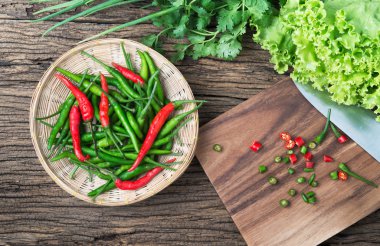 Tay chili bambu sepet üzerinde