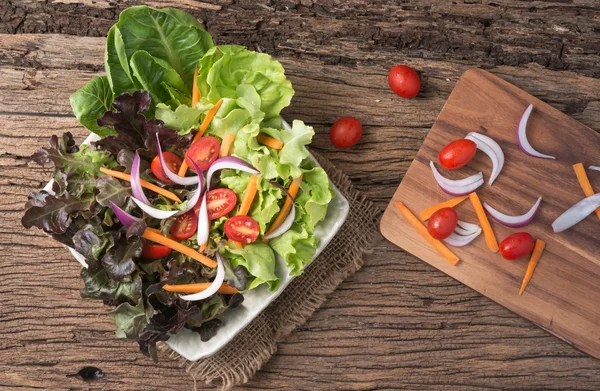 Salat aus roter Eiche und grüner Eiche und frisches Gemüse — Stockfoto