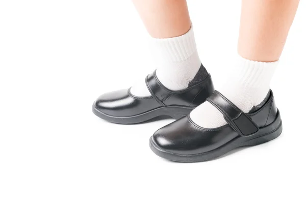 Aziatische Thaise meisjes schoolmeisje student dragen een zwarte lederen schoenen. — Stockfoto