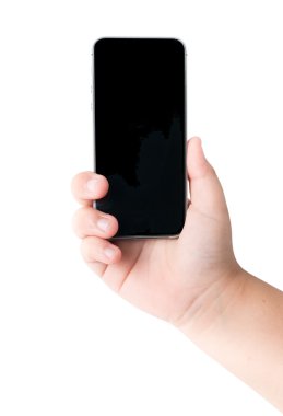 boş ekran ile mobil akıllı telefon tutan el evlat. 