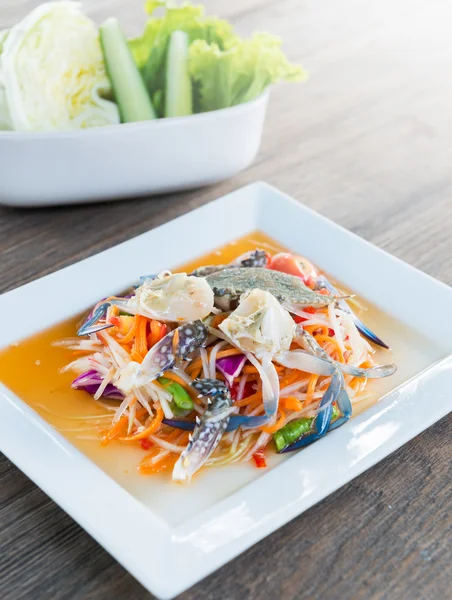 Spice papaya Salad with fresh Blue Crab — Stock Photo, Image