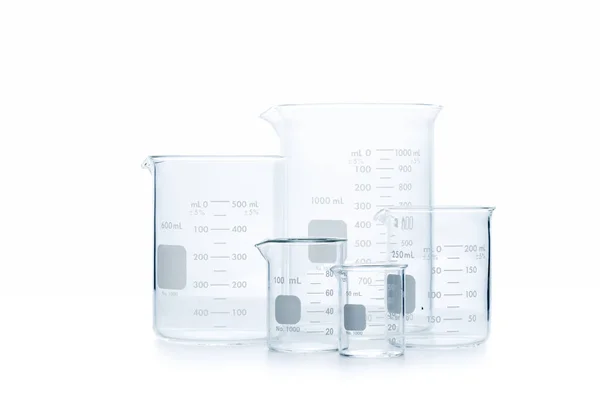 Mix Size Measuring Beakers Science Experiment Laboratory Isolated White Background — Stock Photo, Image