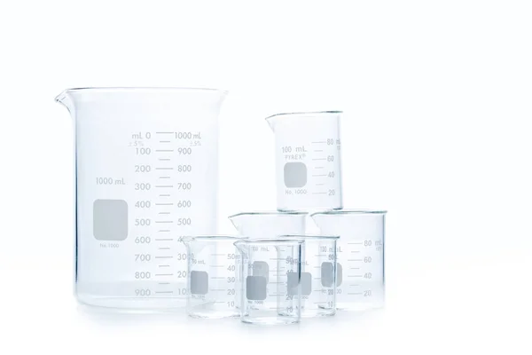 Mix Size Measuring Beakers Science Experiment Laboratory Isolated White Background — Stock Photo, Image