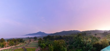 Aerial view Landscape and mountain with sunrise on morning at Pua district, Nan, Thailand