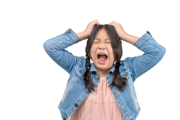 Retrato Una Niña Asiática Gritando Con Boca Abierta Una Expresión — Foto de Stock