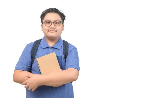 Obses Junge Student Trägt Ein Blaues Poloshirt Mit Brille Und — Stockfoto