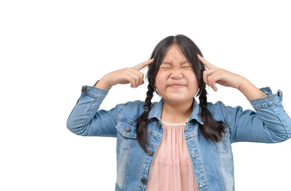 Nettes Hispanisches Mädchen Das Jeans Trägt Und Unter Kopfschmerzen Leidet — Stockfoto