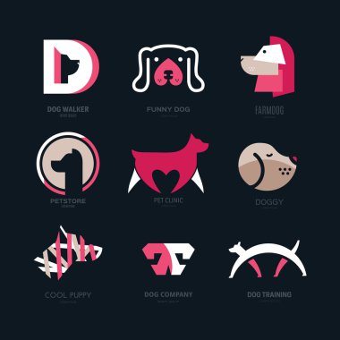 Köpeklerle logo türleri seti.