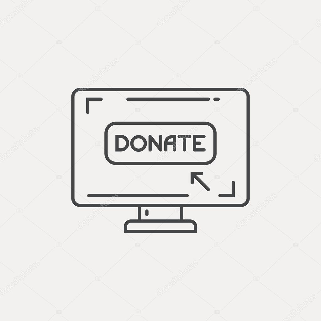 Concept for online donations - monitor of computer with sign donate. Fundraising event illustration or non-profit event. Vector line style illustration.