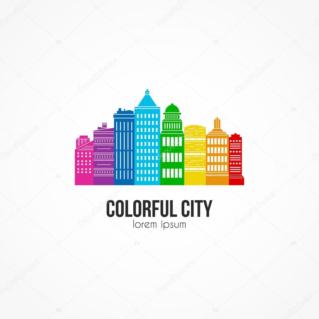 Illustration of office buildings - cityscape made in trendy line style vector. Modern city skyline. Office buildings - graphic element for real estate or construction company. Modern life concept. Urban landscape