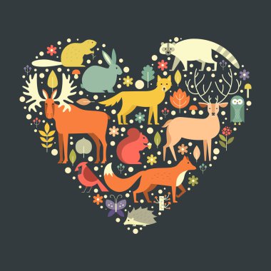 forest animals in a heart shape