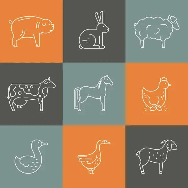 Animales de granja iconos — Vector de stock