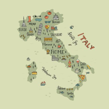 Italian map with handdrawn symbols