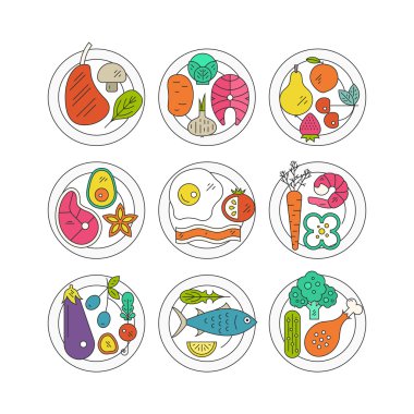 Colorful plates with healthy food 