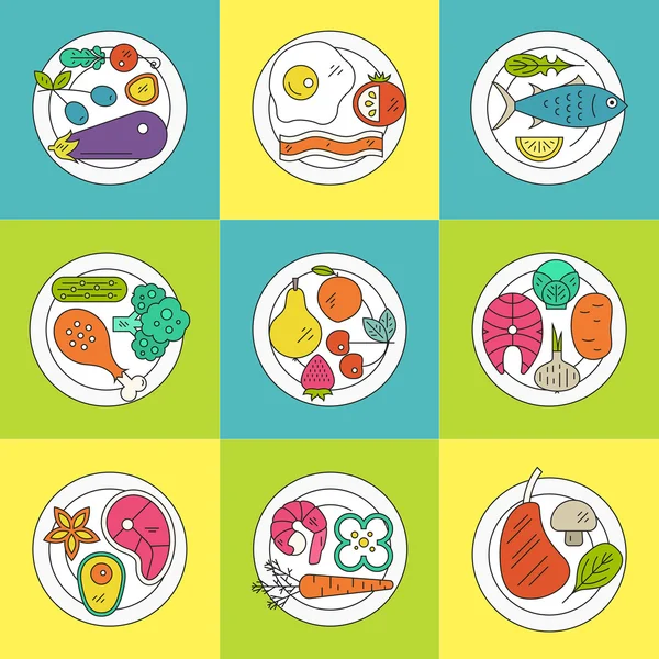 Набор тарелок со здоровой пищей — стоковый вектор