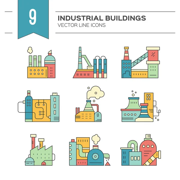 Pictogrammen van de lijn van de fabriek — Stockvector