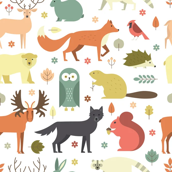 Forest Animals Seamless Pattern — Stock Vector