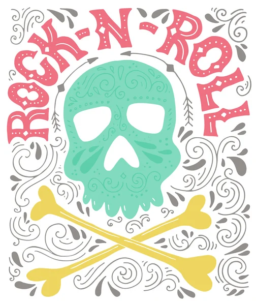 Cartel de Rock-n-roll e ilustración de cráneo — Vector de stock