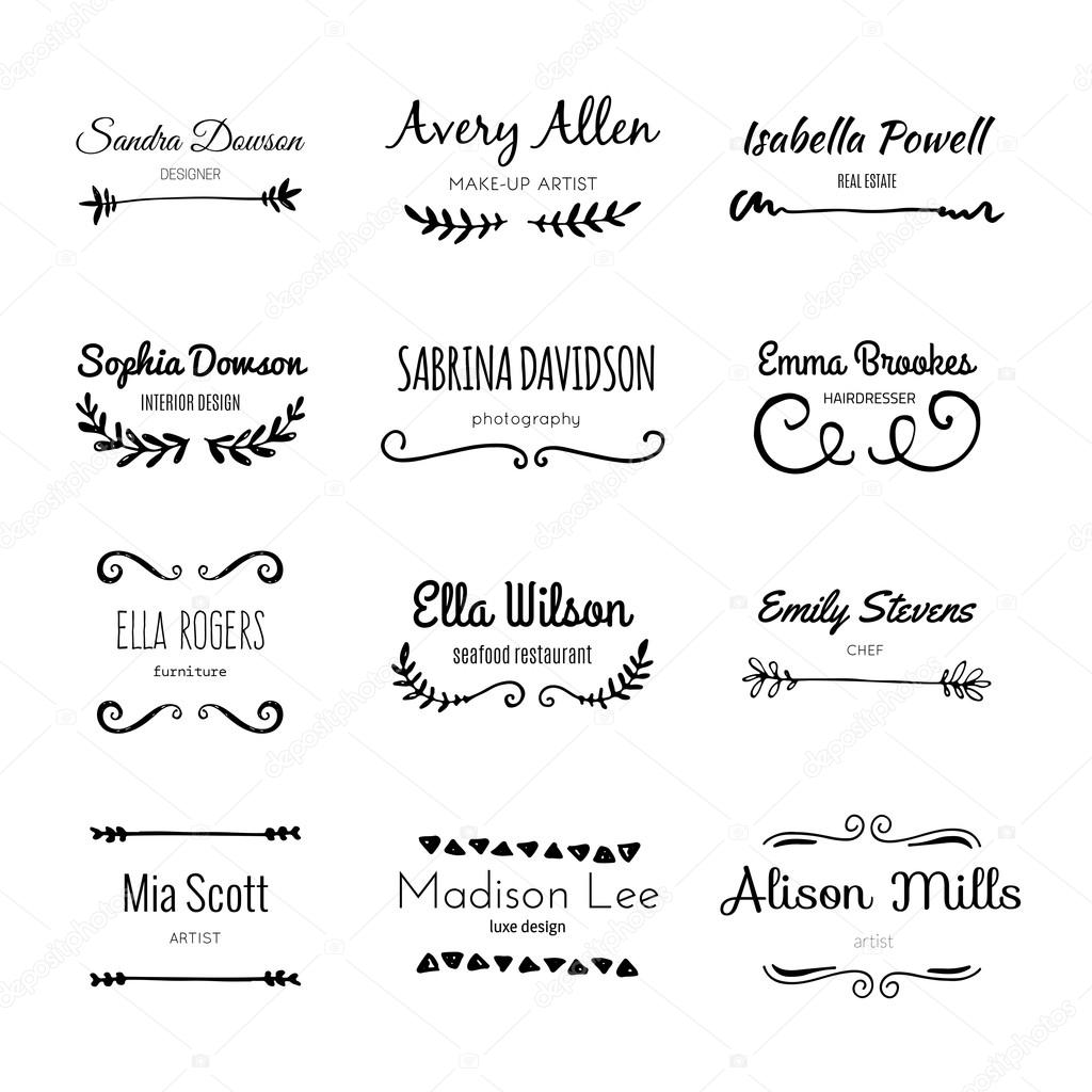 Hand drawn logo templates collection. Abstract hand sketched shapes for branding design. Real ink texture.