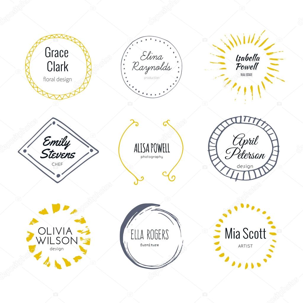 Hand drawn logo templates collection. Abstract hand sketched shapes for branding design. Real ink texture.